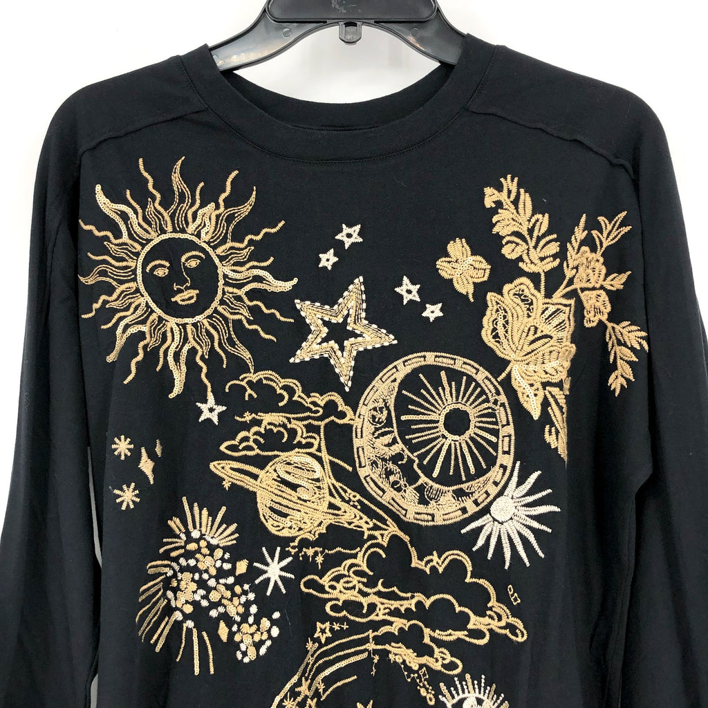 JOHNNY WAS Women's Miaora Printed Tee Top Medium Black Long Sleeve Dolman NWT