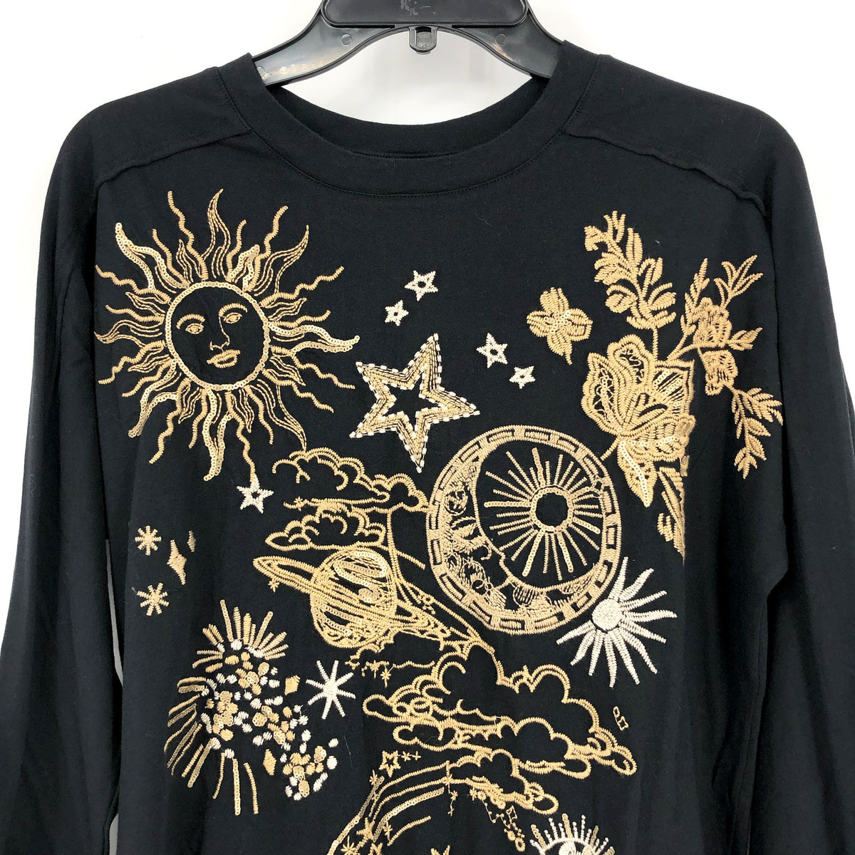 JOHNNY WAS Women's Miaora Printed Tee Top Medium Black Long Sleeve Dolman NWT