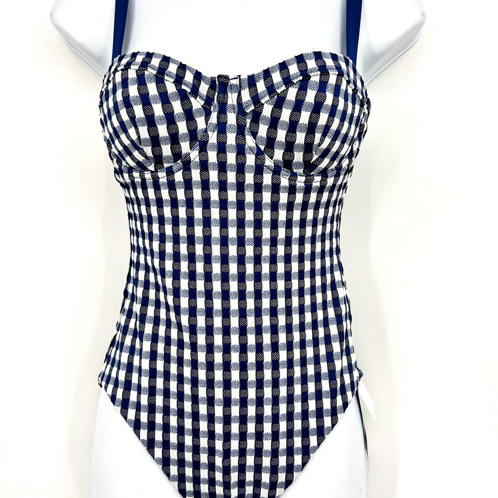 SEAFOLLY Bella Underwire One Piece Swimsuit US 4 Blue Gingham Plaid NWT