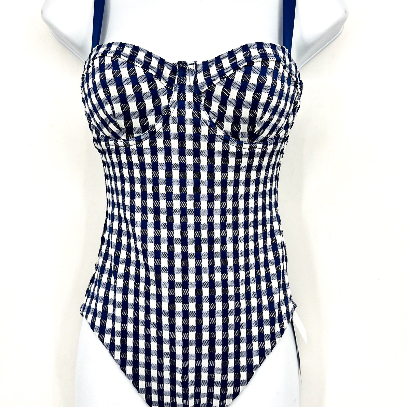SEAFOLLY Bella Underwire One Piece Swimsuit US 4 Blue Gingham Plaid NWT