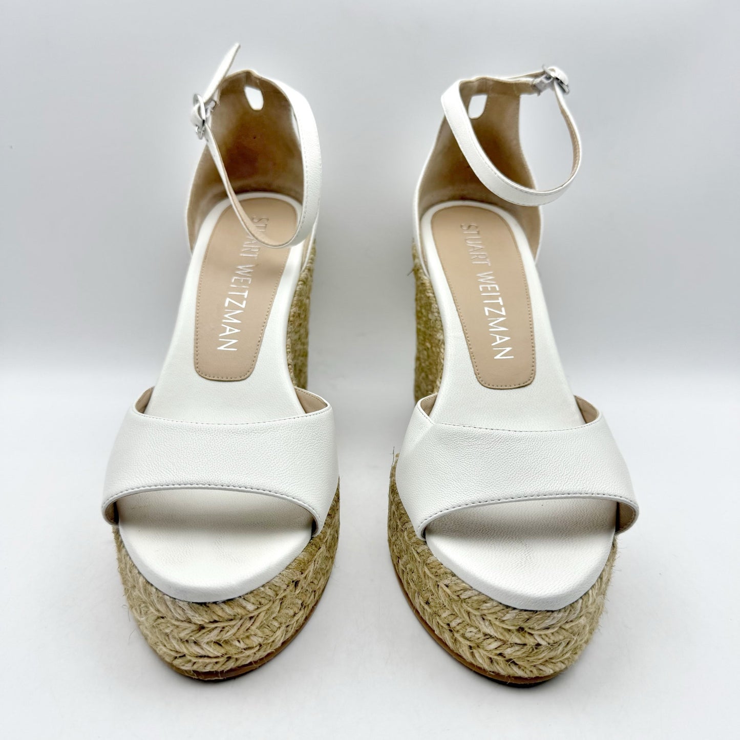 Stuart Weitzman Womens Nudistcurve Espadrille Wedge Sandals US 9 B White NWOB