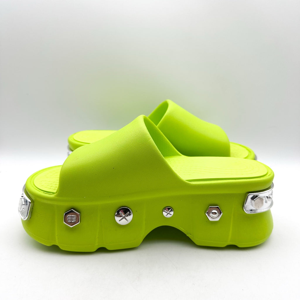YURTKUMAS Womens Chunky Platform Slide Sandals Size 9 EU 39-40 Lime Green NWOB