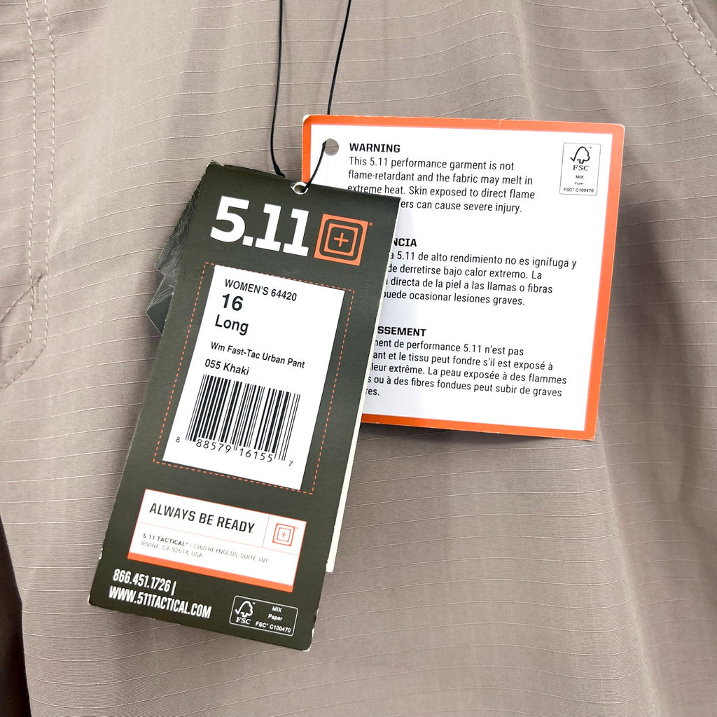 5.11 TACTICAL Women's Fast-Tac Urban Pants Size 16 34" Inseam Khaki 64420 NWT