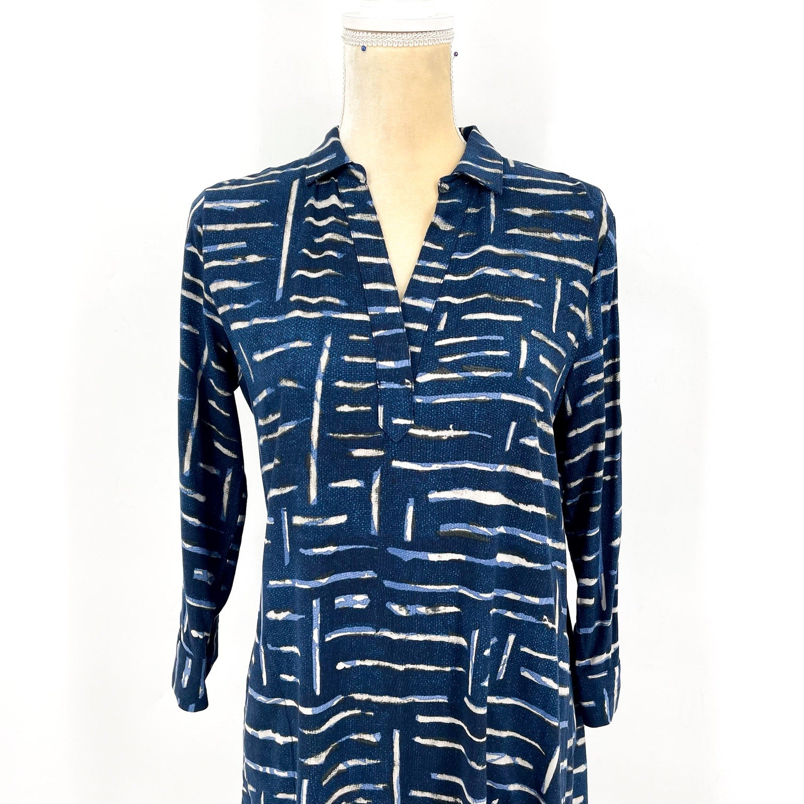 NIC + ZOE Women's Indigo Dash Live In Dress XS Blue Indigo Print A-line NWOT