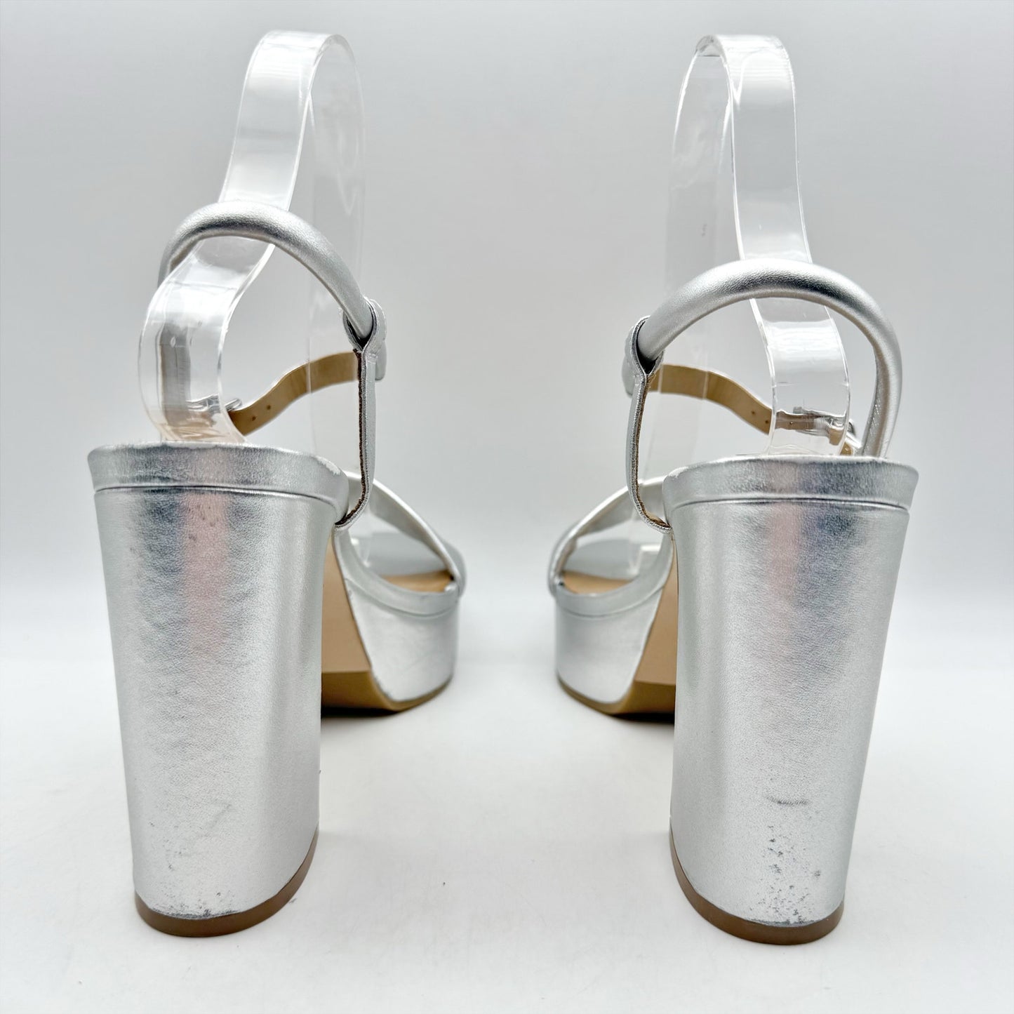 Bernardo Womens Ventura Platform Sandals US 8 M Silver Metallic Leather NWOB