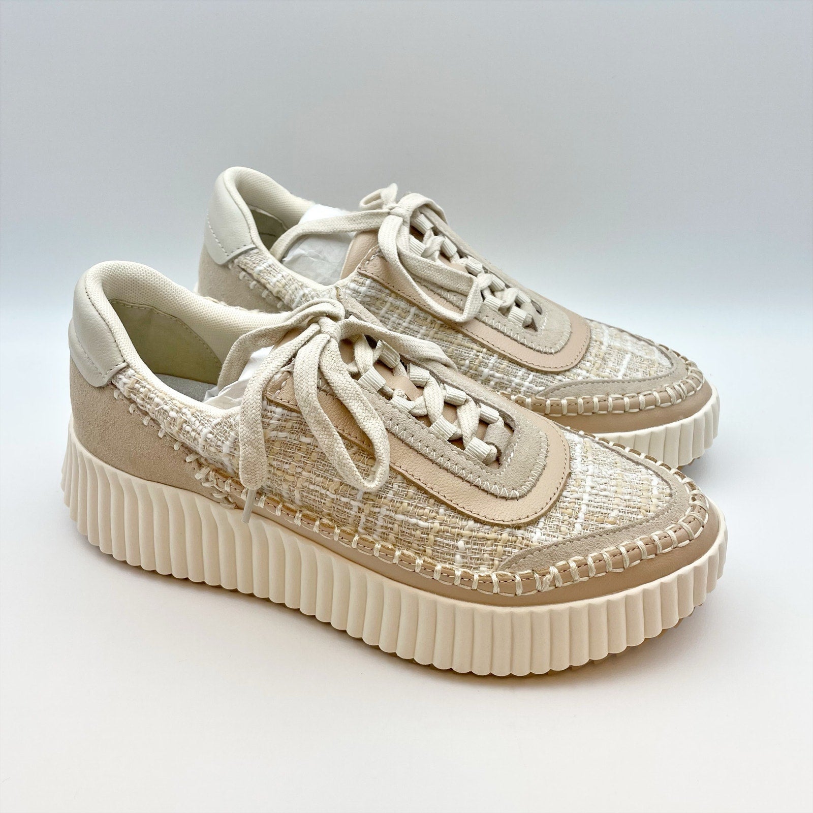 Dolce Vita Womens Dolen Sneakers US 8 Ivory Tan Leather Lace-Up Closure NIB