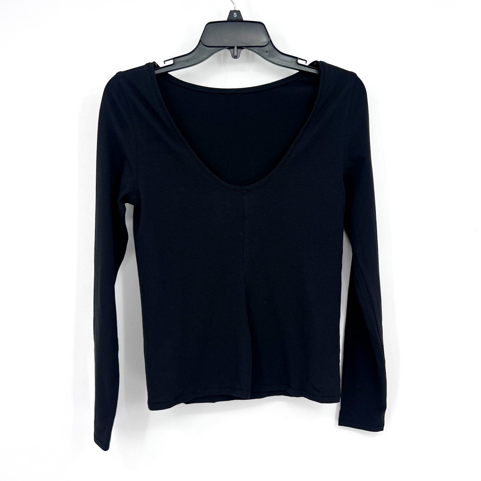 EVERLANE Women's The Supima® Form Scoop-Back Tee Small Black Long Sleeve NWT
