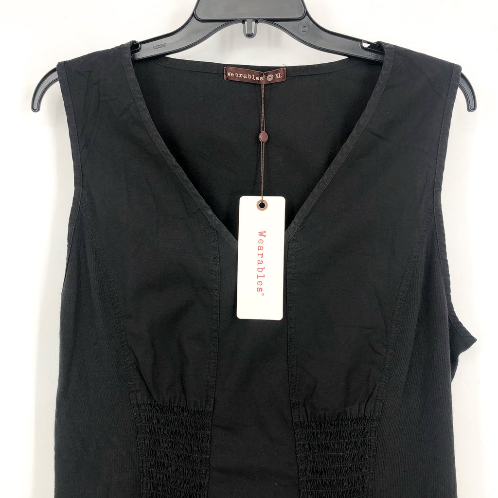 XCVI Women's Gibbon Tank Dress 2.0 Small Black V Neck Sleeveless Pockets NWT