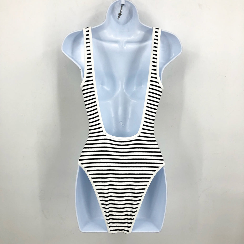 L*SPACE Coco Classic One-Piece Swimsuit XS Black White Sail Along Stripe NWT