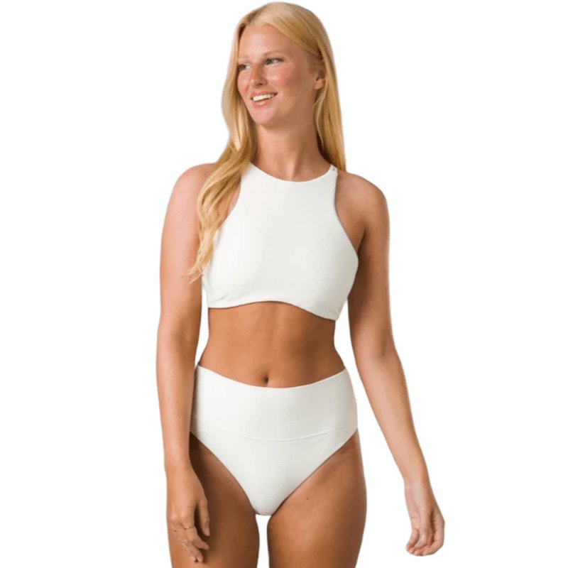 PRANA Women's Aurelia Swim Bottoms XL White Horchata Ottoman High Waist NWT