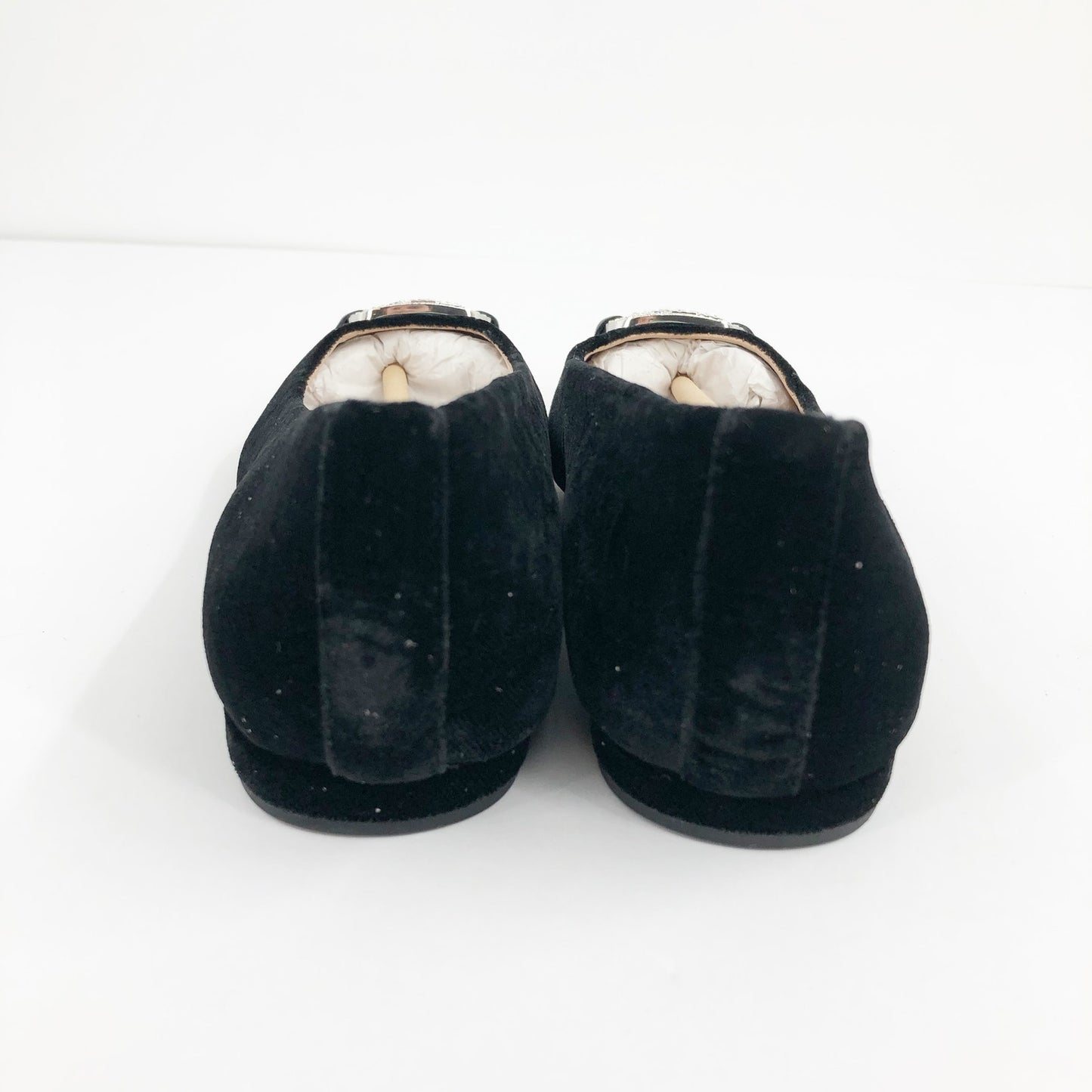 LAUREN RALPH LAUREN Lilah Velvet Ballet Flat Size 6 Black Pointed Toe Logo NWOB