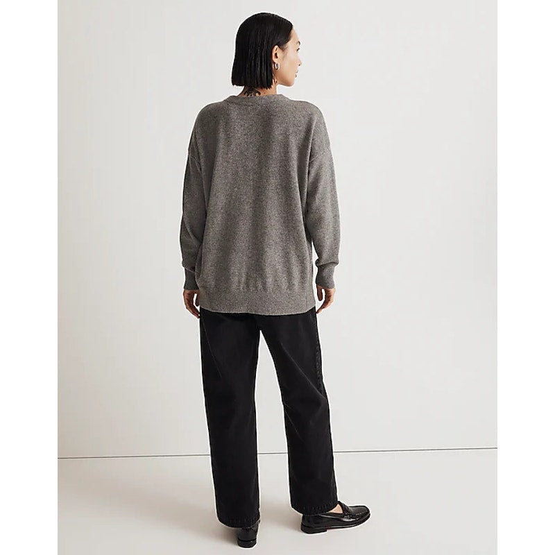 MADEWELL Women's V-Neck Relaxed Cardigan Medium Grey Merino Wool NM610 NWT