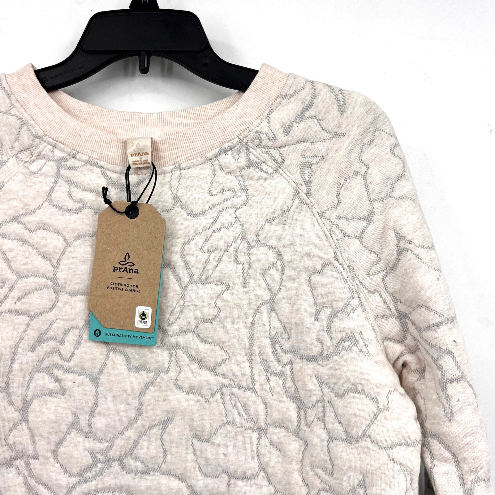 PRANA Women's Carin Pullover Sweatshirt Small Soft White Jacquard Knit NWT