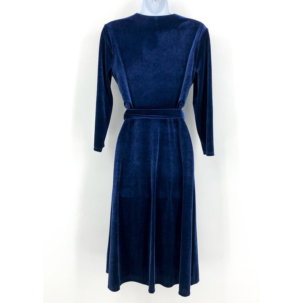 LAUREN RALPH LAUREN Women's Surplice V Neck Velvet Midi Dress Size 10 Blue NWT