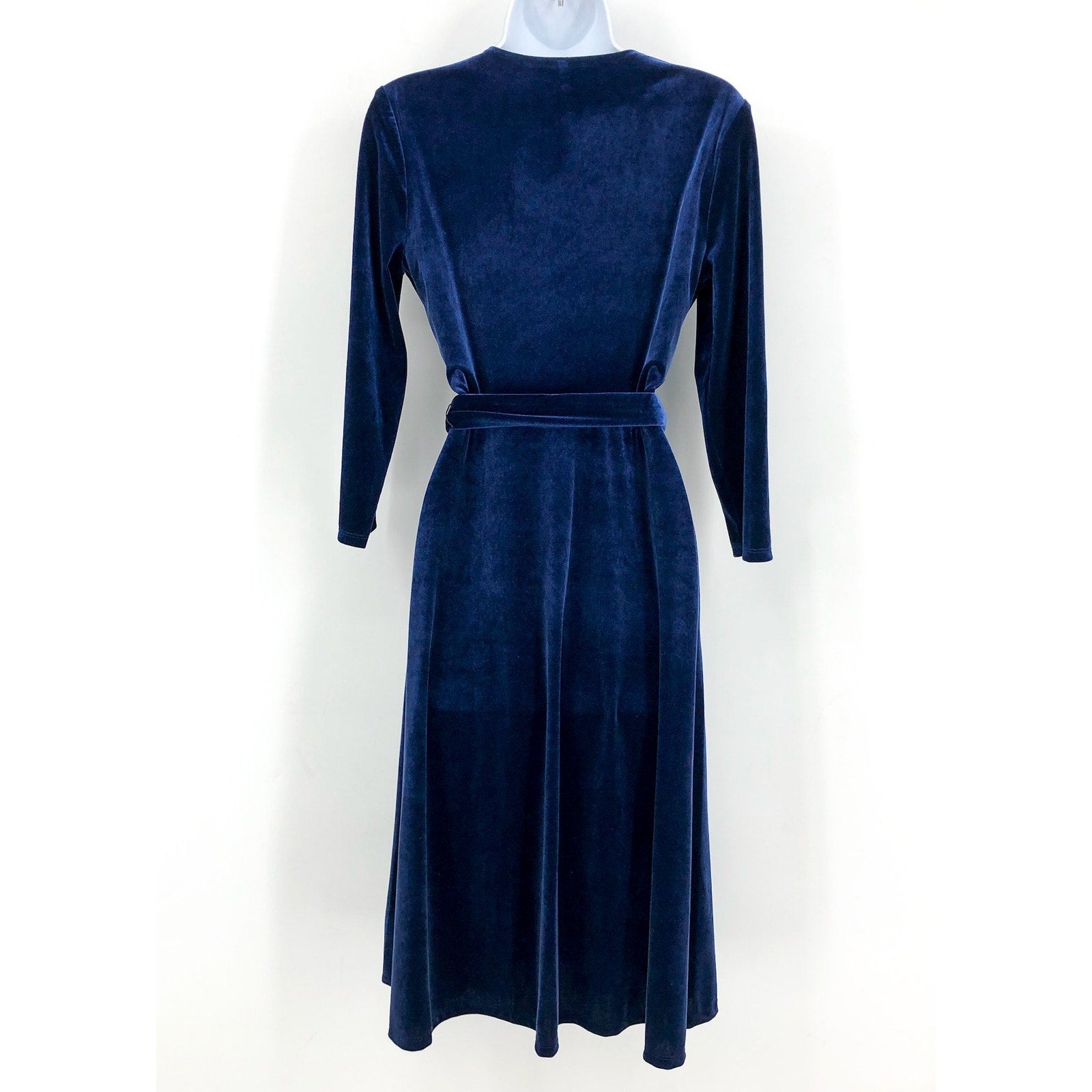 LAUREN RALPH LAUREN Women's Surplice V Neck Velvet Midi Dress Size 10 Blue NWT