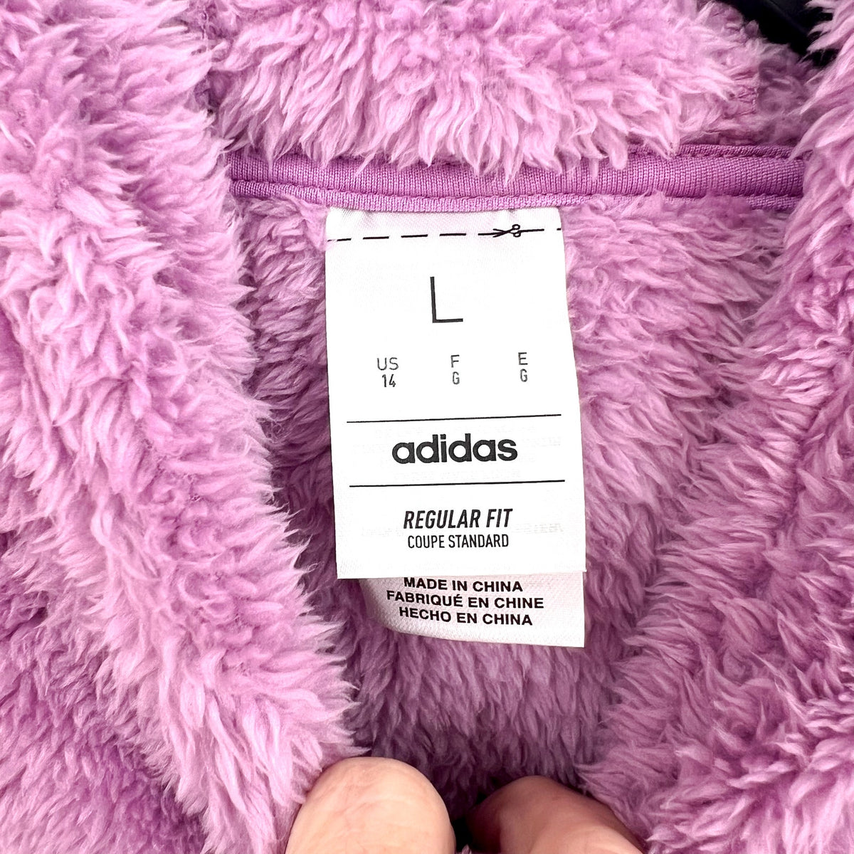 ADIDAS Girls Cozy Sherpa Hood Pullover Sweatshirt Large Purple Fuzzy NWT