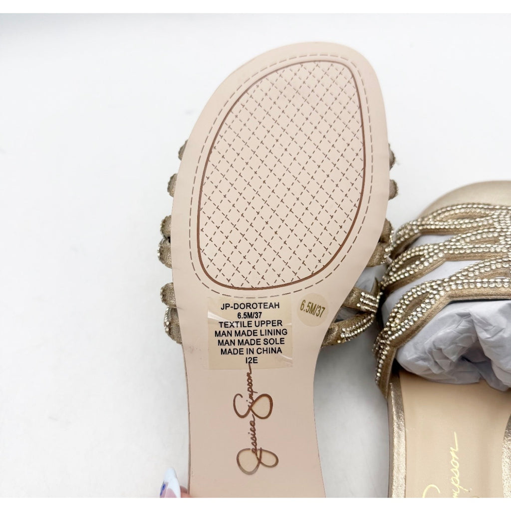 JESSICA SIMPSON Womens Dorothea Sandals Size 6.5 Gold Champagne Flat Slip On NIB