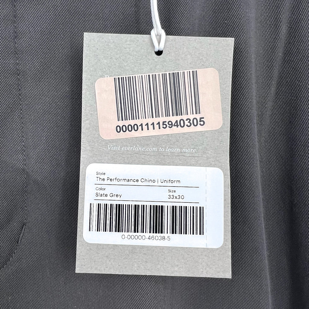 EVERLANE Uniform Mens Performance Chino Pants 33x30 Slate Grey Athletic Fit NWT