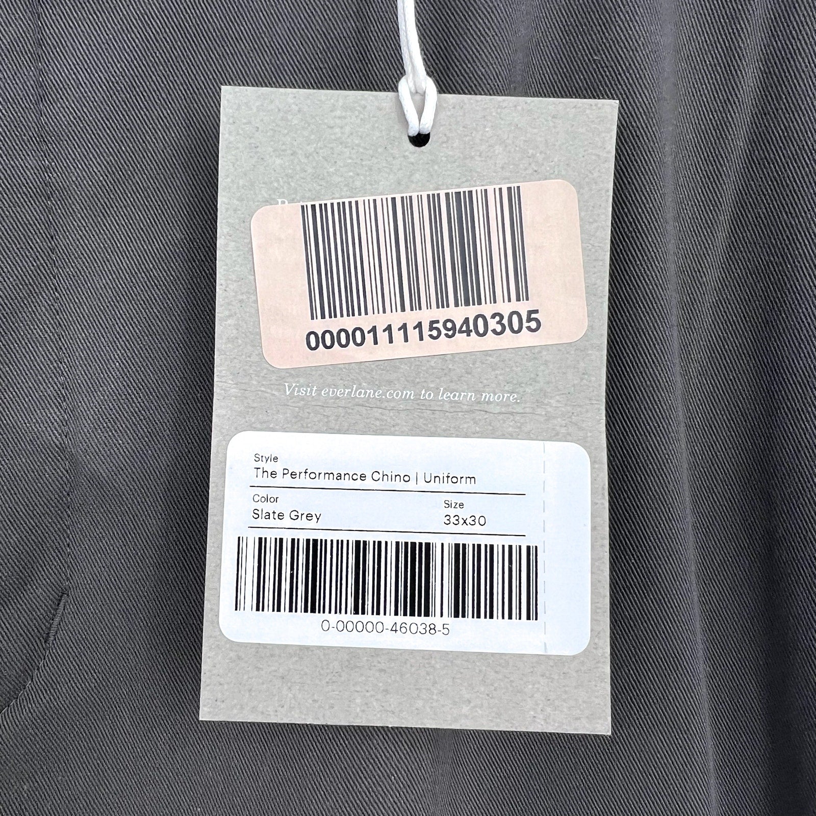 EVERLANE Uniform Mens Performance Chino Pants 33x30 Slate Grey Athletic Fit NWT