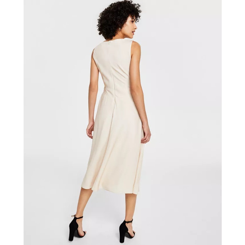 DKNY Women's Floral Cocktail Midi Dress Size 4 Elegant Beige Cowlneck NWT