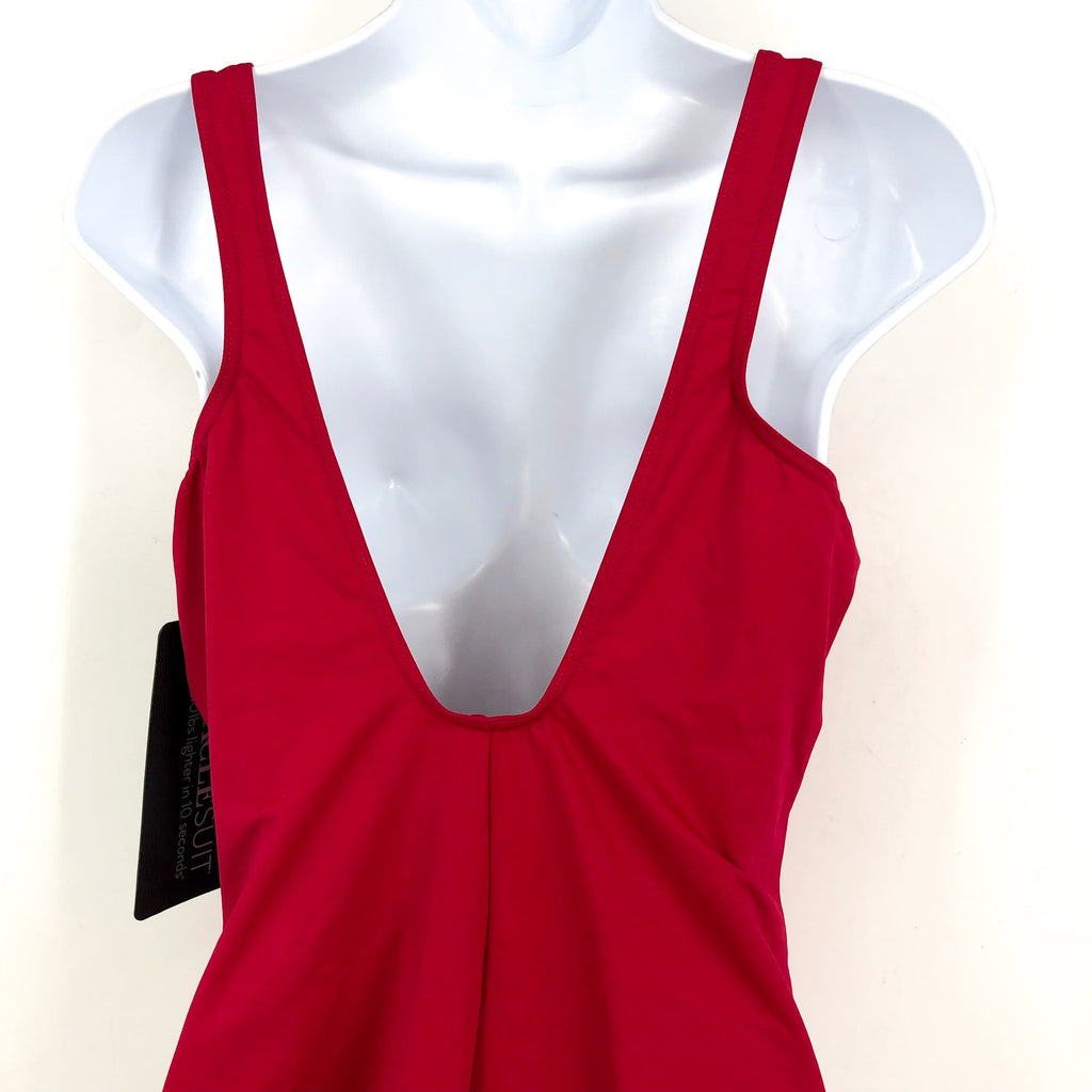 MIRACLESUIT Women's Razzle Dazzle Zipt One-Piece Swimsuit Size 16 Red Ruched NWT