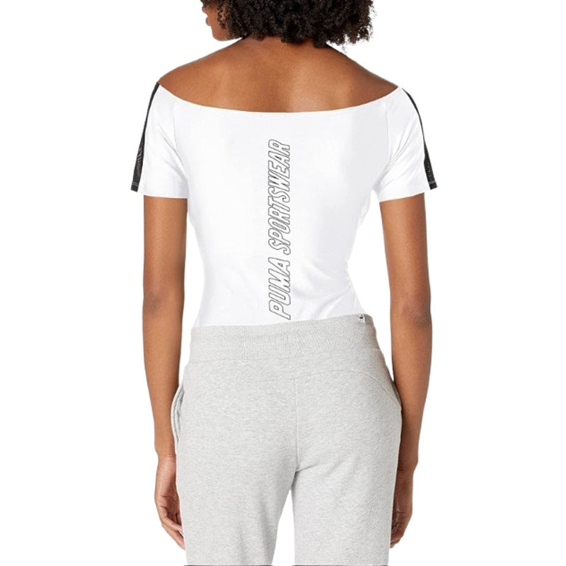 PUMA Women's XTG Bodysuit Shirt Medium White Multicolor Off Shoulder NWT