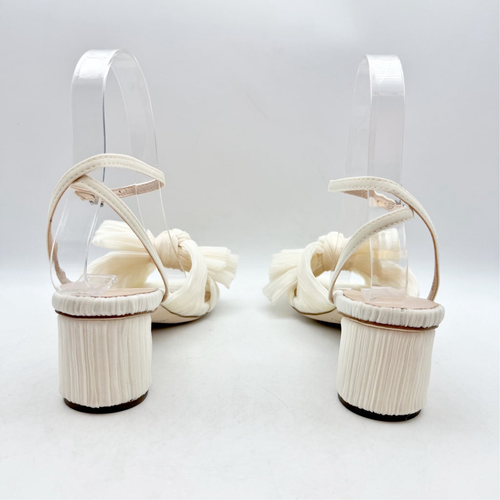 Loeffler Randall Women Dahlia Pleated Bow Heels US 6 Pearl Ivory Ankle Strap NIB
