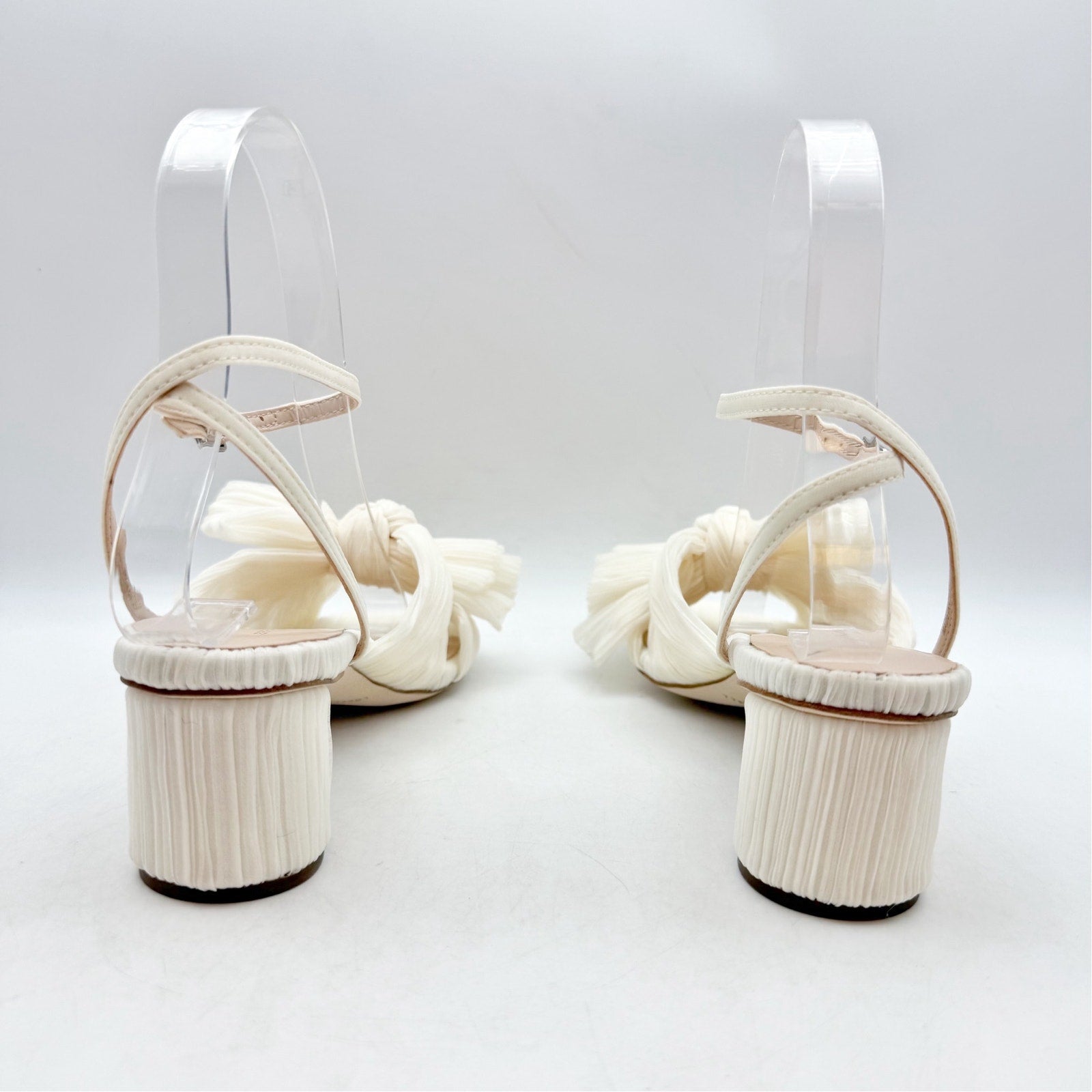 Loeffler Randall Women Dahlia Pleated Bow Heels US 6 Pearl Ivory Ankle Strap NIB