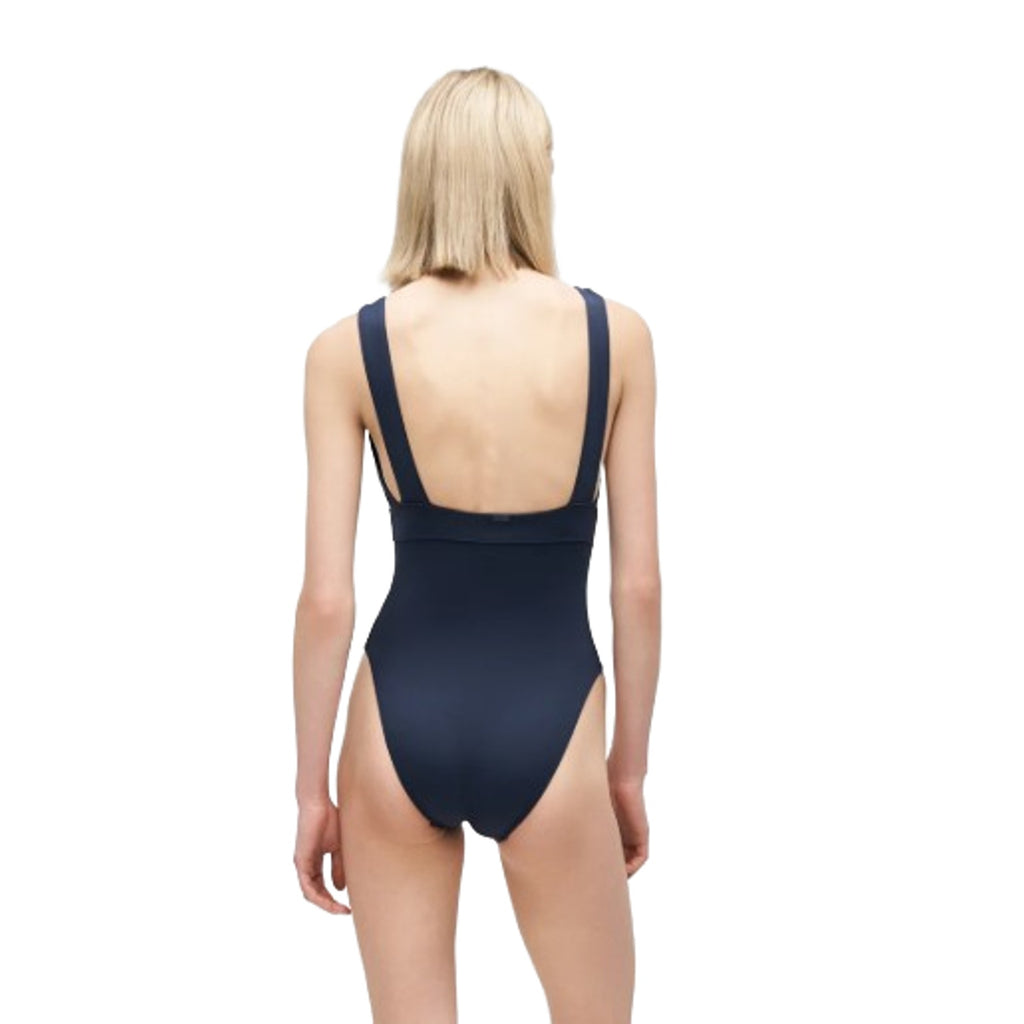 LAUREN RALPH LAUREN V-Neck One-Piece Swimsuit Size 14 Navy Blue Modern NWT