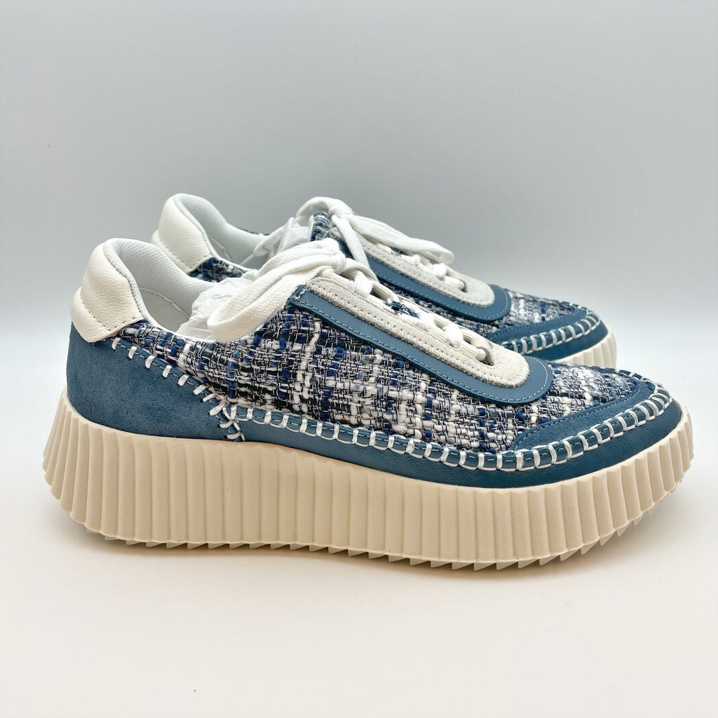 Dolce Vita Womens Dolen Casual Sneakers Size 8.5 Blue Fabric Leather Lace-Up NIB