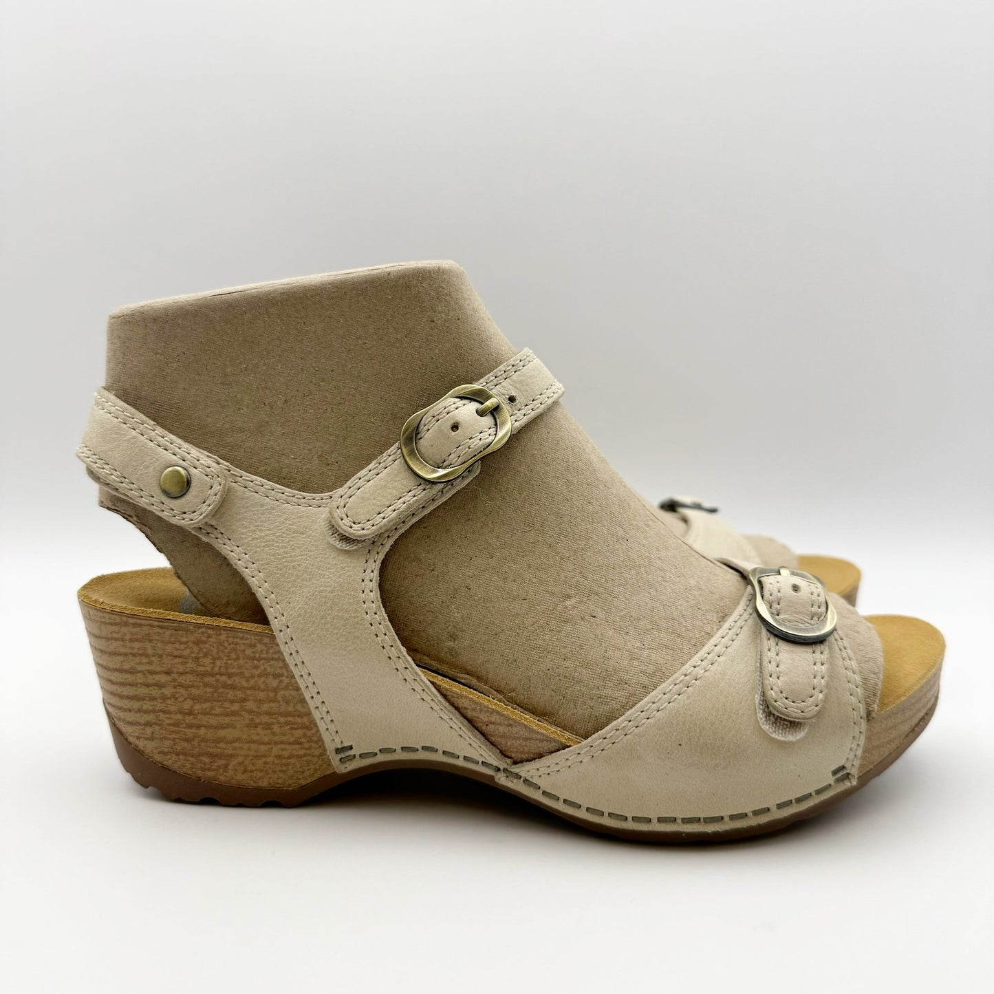 Dansko Womens Tricia Wedge Sandal EU 37 US 6.5-7 Beige Linen Leather Shoe NIB