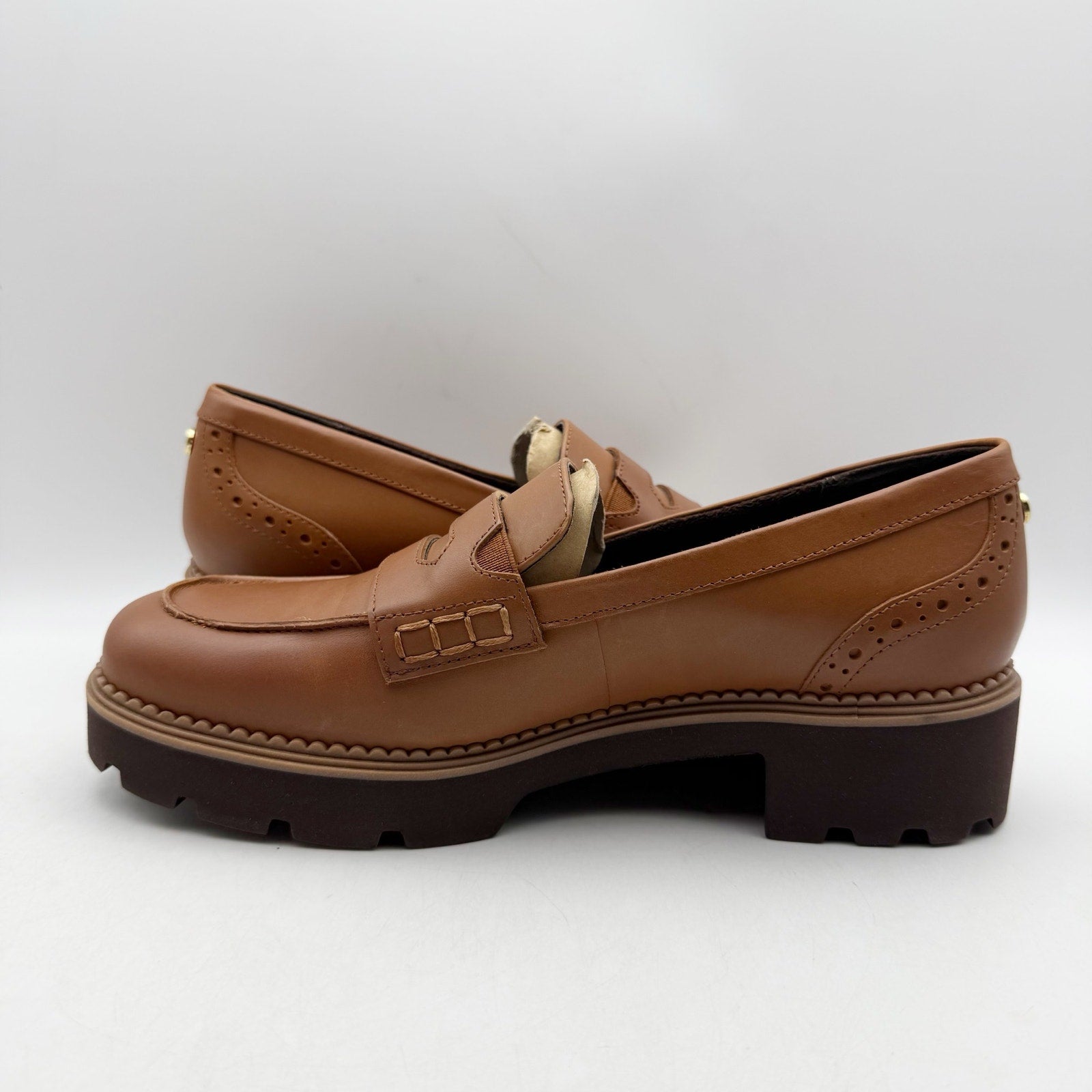 Vionic Womens Fillmore Lug Loafers US 9 EU 40 Brown Leather NIB