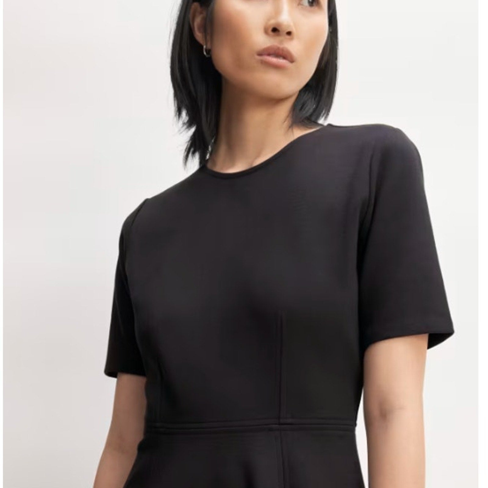 EVERLANE Women's The Dream Short-Sleeve Bell Dress Small Black Midi NWT