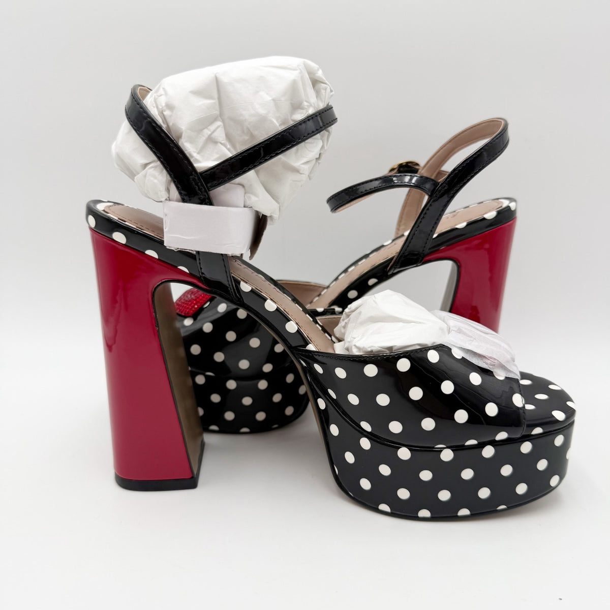 Betsey Johnson Womens Allyson Platform Heel US 6.5 Red Black White Polka Dot NIB