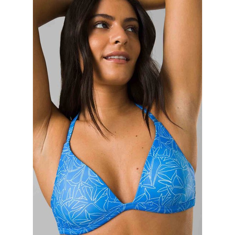 PRANA Women's Lexie Halter Bikini Top XS Blue Floret Print UPF 50+ NWT