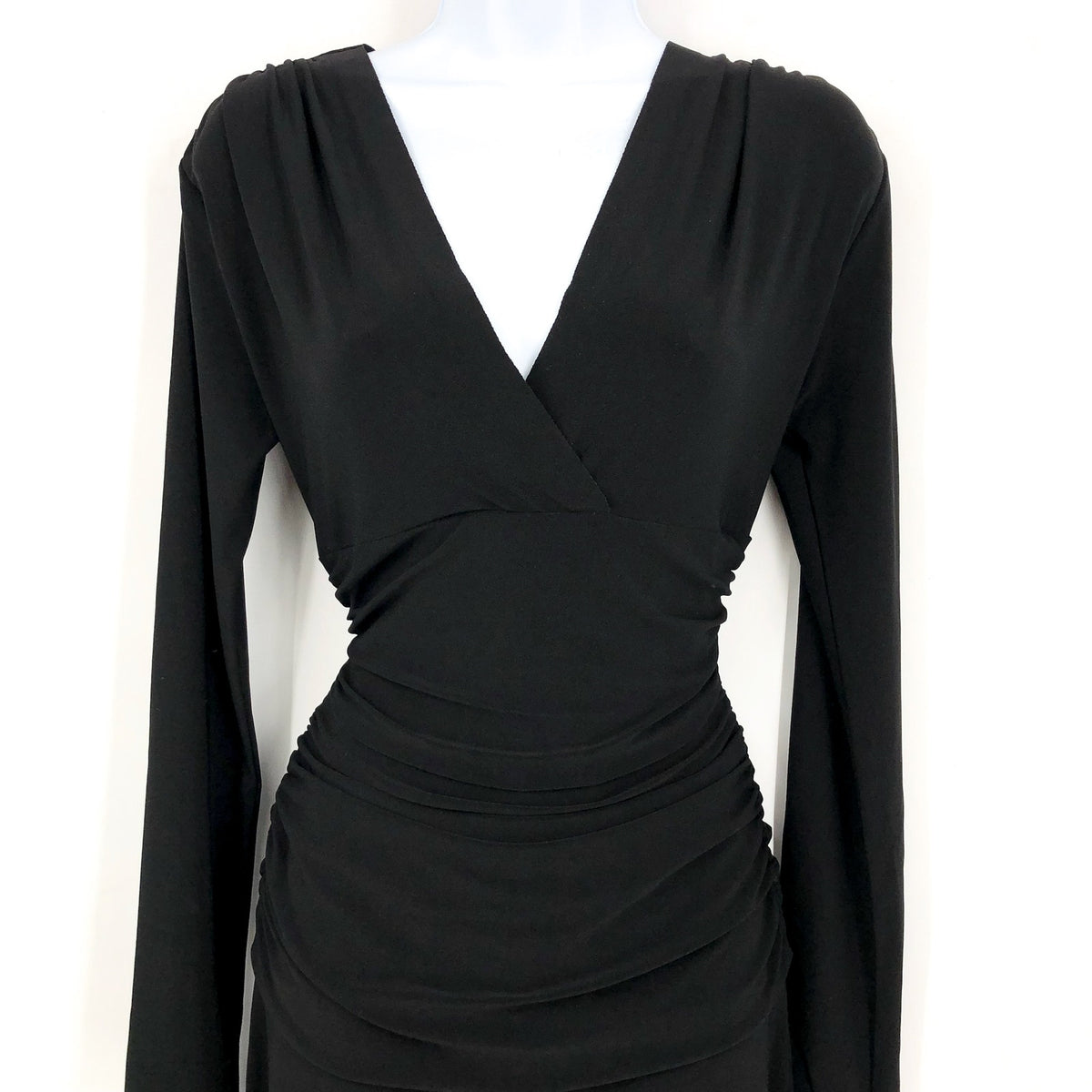 NORMA KAMALI V-Neck Shirred Waist Jumpsuit Medium 38 Black Long Sleeve NWT