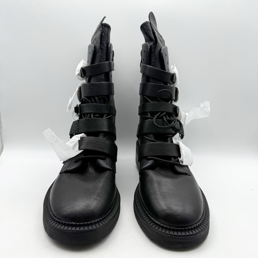DKNY Womens Ita Buckled Combat Boots US 9.5 EU 40.5 Black Leather NIB