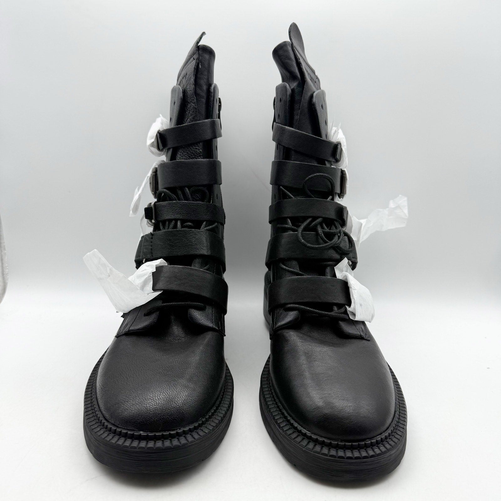 DKNY Womens Ita Buckled Combat Boots US 9.5 EU 40.5 Black Leather NIB