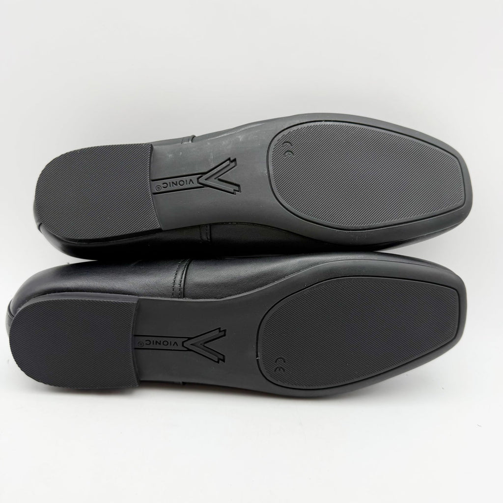 Vionic Womens Orinda Skimmers Flats Size 8.5 WIDE Black Leather Slip On NIB