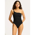 SEAFOLLY COLLECTIVE One Shoulder One Piece Size 8 Black Ruched NWT