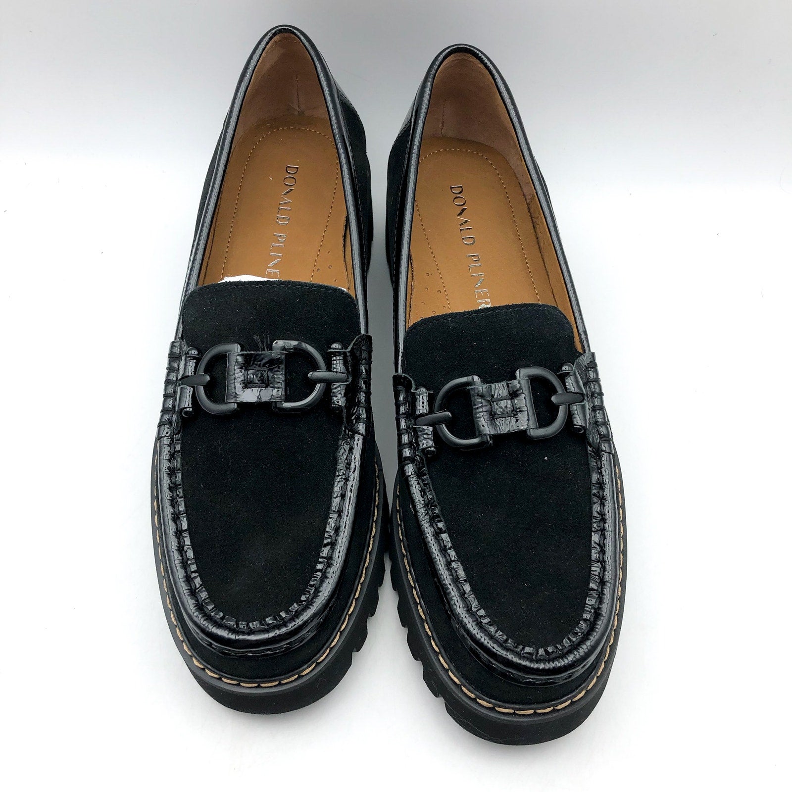 DONALD PLINER Women's Helio Loafers Size 7.5 Black Calf Suede NIB