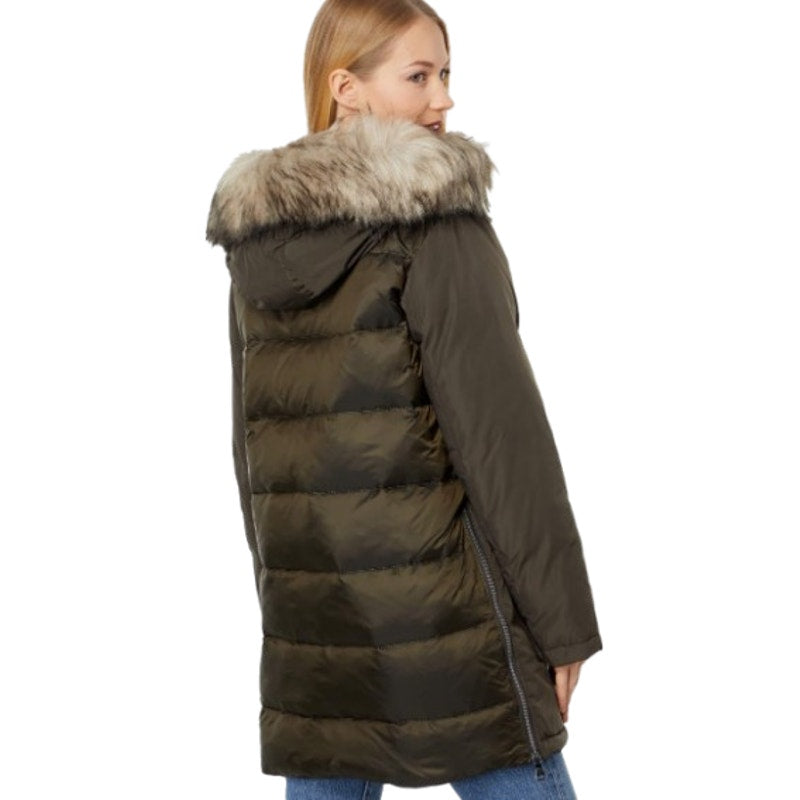 VINCE CAMUTO Heavyweight Hooded Parka Coat Medium Olive Green Faux Fur Trim NWT