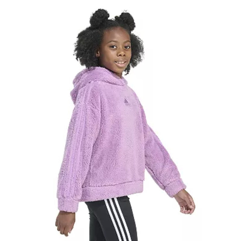 ADIDAS Girls Cozy Sherpa Hood Pullover Sweatshirt Large Purple Fuzzy NWT