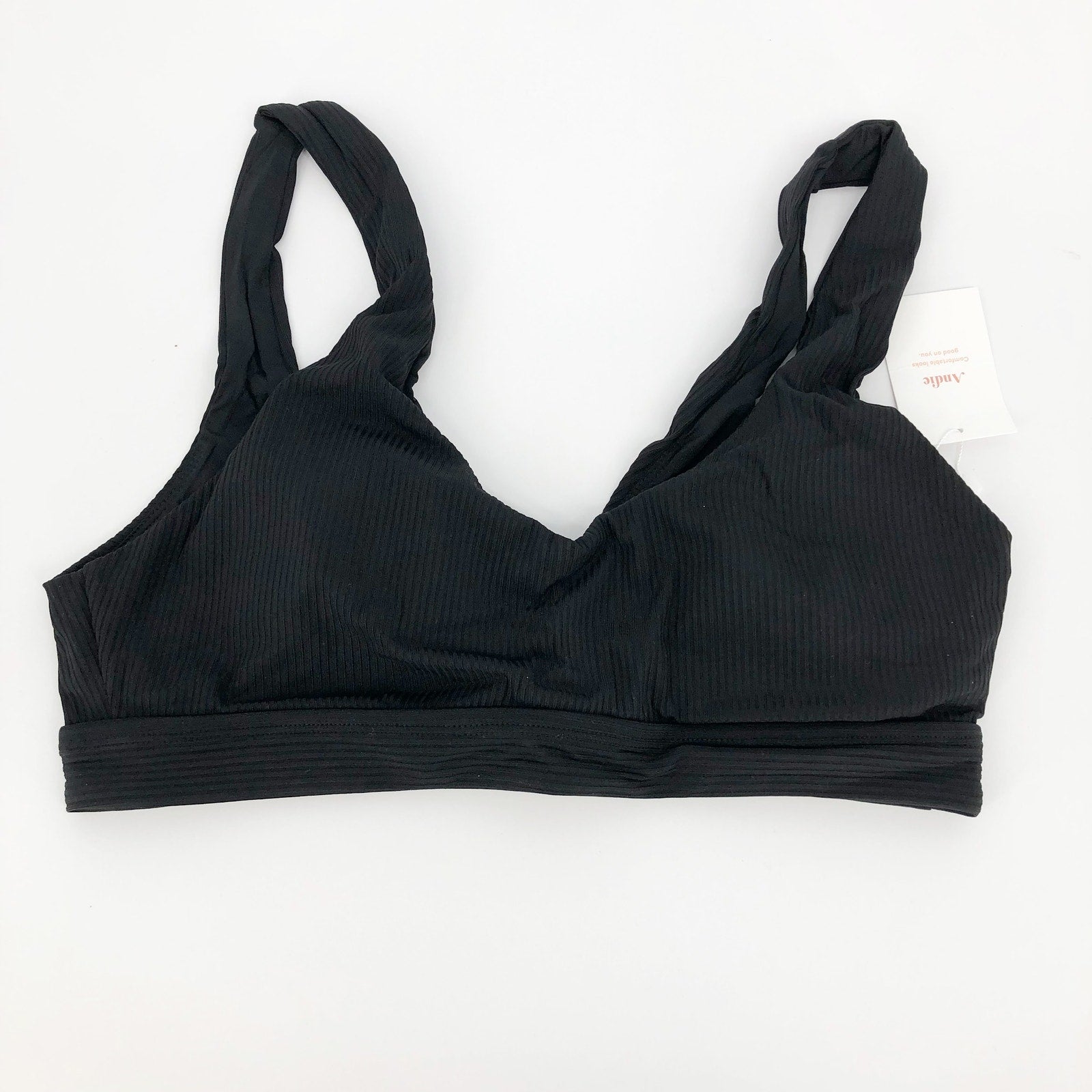 ANDIE SWIM The Ventura Rib Bikini Top Size XXL Black Scoop Neck Stretch NWT