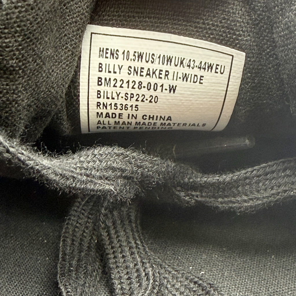 BILLY Footwear Mens Low Top ll Sneakers US 10.5 Wide EU 43.5 Black NIB