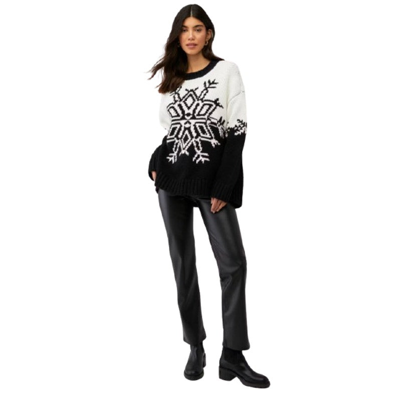 SHOW ME YOUR MUMU Stowe Sweater XS BLACK WHITE Snowflake Knit Crewneck NWOT