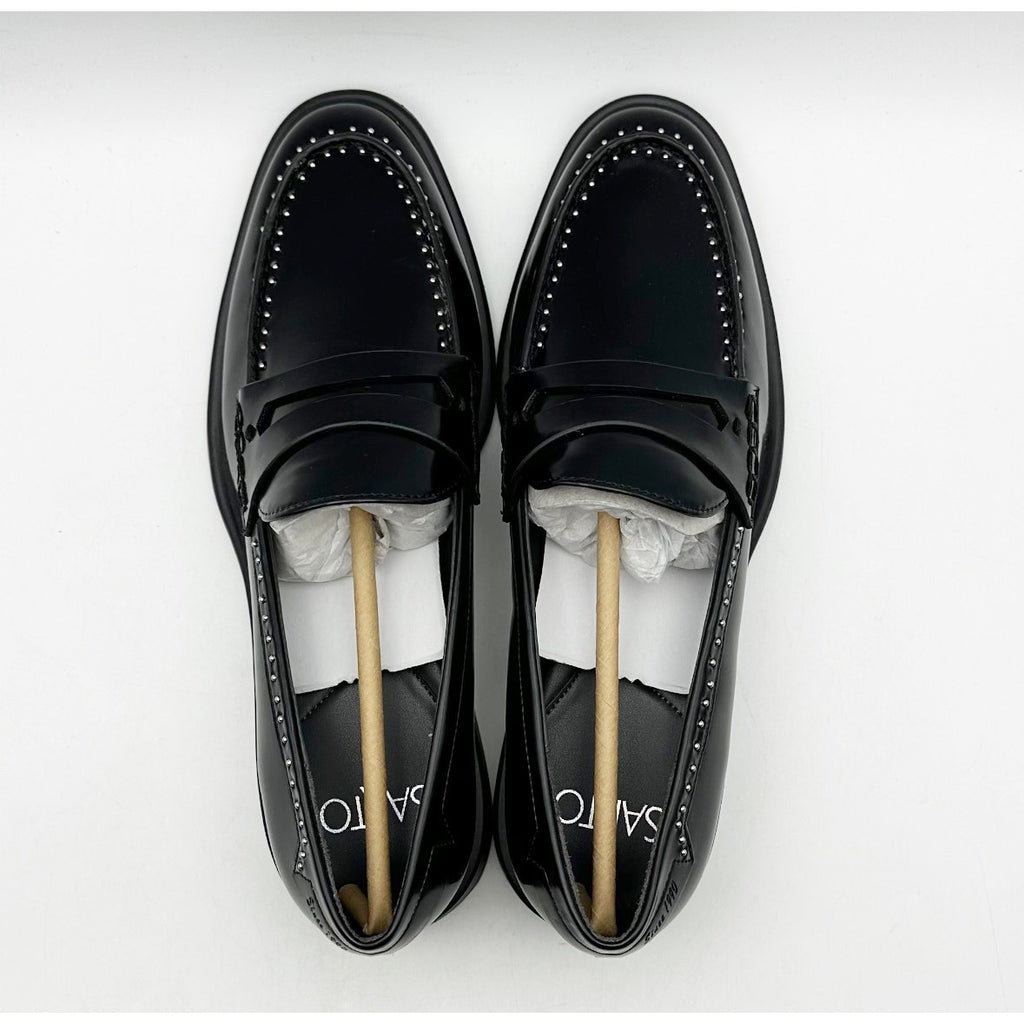 Franco Sarto Womens Eden Studded Loafers Size 8 M EU 38.5 Black Slip On NWOB