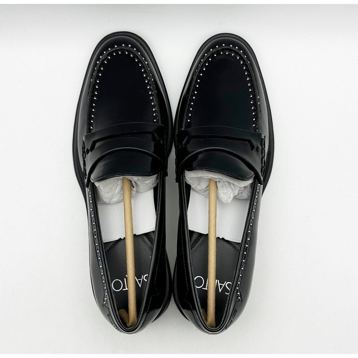 Franco Sarto Womens Eden Studded Loafers Size 8 M EU 38.5 Black Slip On NWOB
