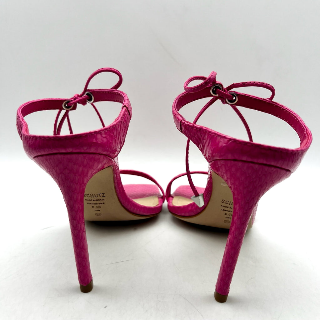 SCHUTZ Womens Mavis Heel Sandals Size 5.5 B Snake Shine Paradise Pink NIB