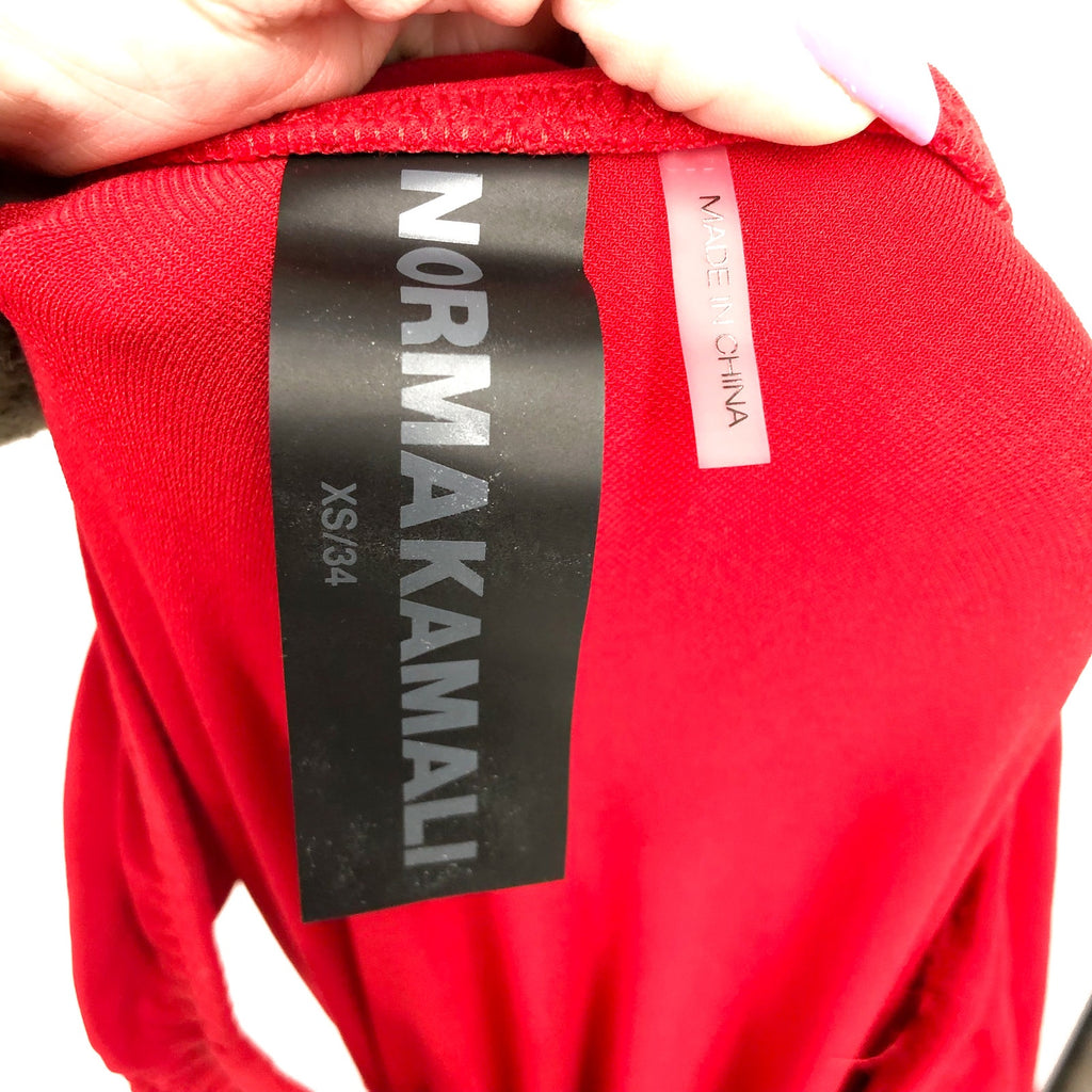 NORMA KAMALI Women's Diana Gown XS Red Jersey One-Shoulder Midi NWOT